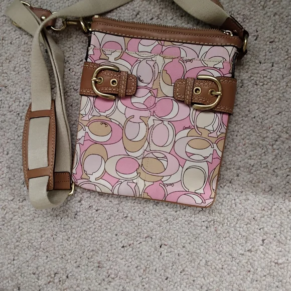 Coach Pink and Tan Patterned Crossbody Bag - Picture 1 of 4